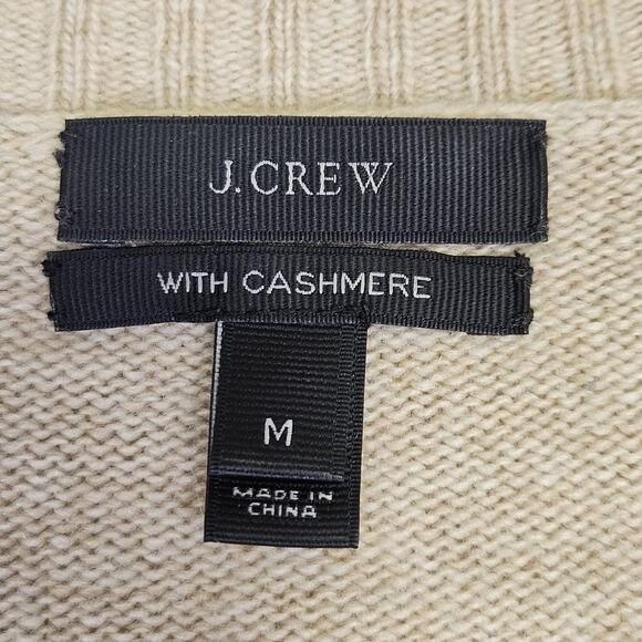 JCrew Cashmere Wool Sweater Women M Leather Elbow Patch V-Neck Quiet Luxury FLAW - Picture 10 of 13